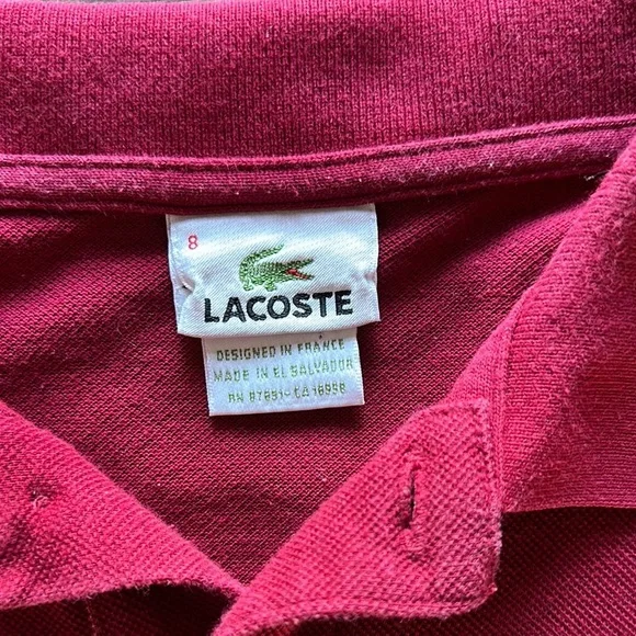 Lacoste Maroon Polo Shirt Classic Design Size 8 ‘80’s Preppy Vintage - Picture 3 of 6